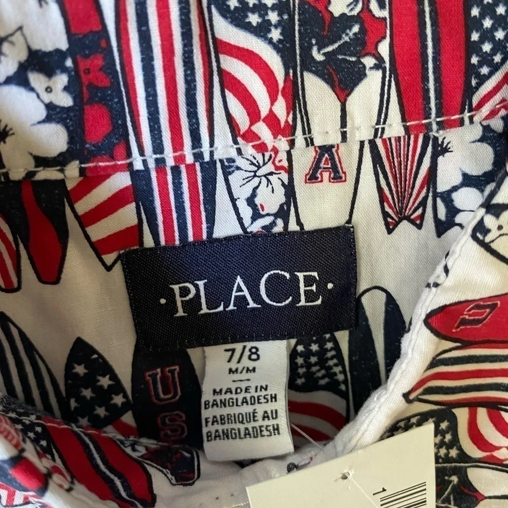 The Children’s Place, Boys, Button Down, Red/White/Blue, USA, Size 7/8, M, NWT